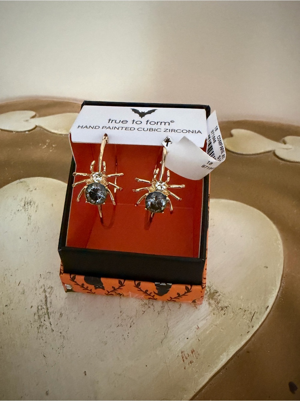 True to Form Hand Painted Cubic Zirconia Halloween Spider Hoop Earrings